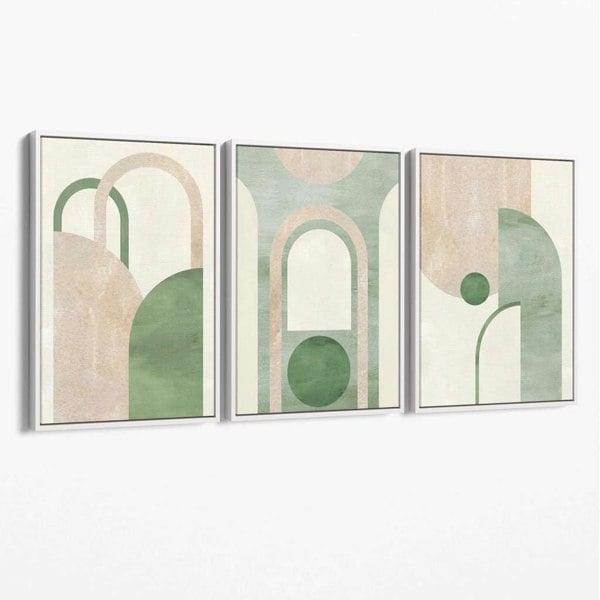 Artze Wall Art Sage Green Geometric Arches Set of 3 Canvas Wall Art