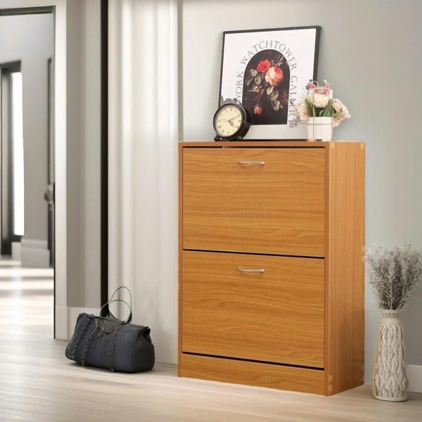 Rafaelo Mobilia 2 Drawer Shoe Storage Cabinet Pine