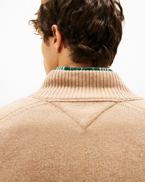 Tommy Hilfiger Lambswool Half-Zip Mock Neck Mens Jumper - Safari Canvas Heather