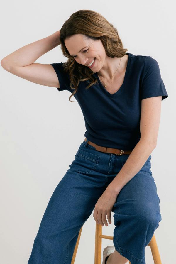 Lily & Me Victoria Organic Cotton V-Neck T-Shirt Navy