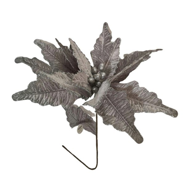 Samuel Alexander 68cm Silver Velvet Poinsettia Stem with 2 Flowers Christmas Decoration