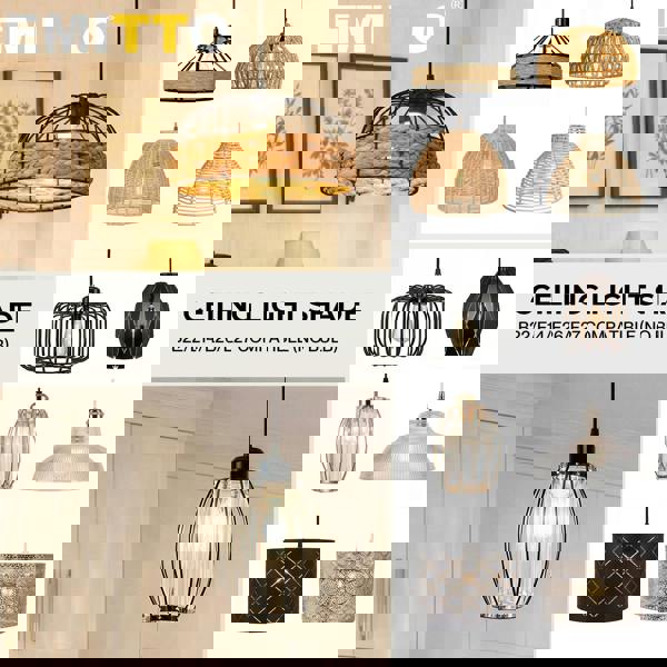 Emitto Ceiling Light Shade Easy Fit Pendant Lampshade Woven Metal Glass E27 B22