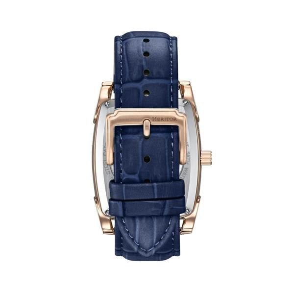 Heritor Automatic Valentin Leather-Band Watch w/Date - Rose Gold/Blue - HERHS4405