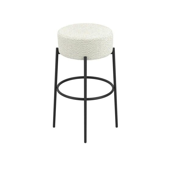 Wyld Haus Tanji Ivory Boucle Round Bar Stool Black Metal Legs