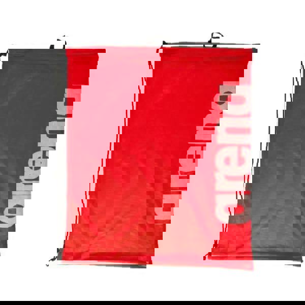 Red Arena Fast Mesh bag with white logo and black drawstring
