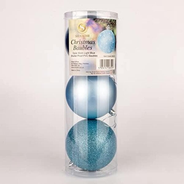 Shatchi Light Blue Christmas Baubles Pack Sizes, Shatterproof 10cm Tree Decorations with Mixed Finishes