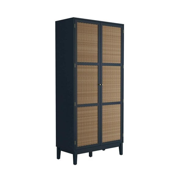 Wyld Haus Waterford Blue Oak Wood and Rattan 2 Door Wardrobe