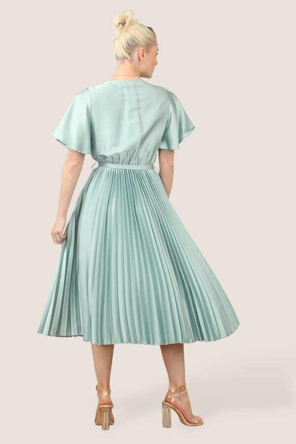 Elaina Fashion Grace Satin Pleated Midi Dress – Effortless Elegance for Every Occasion