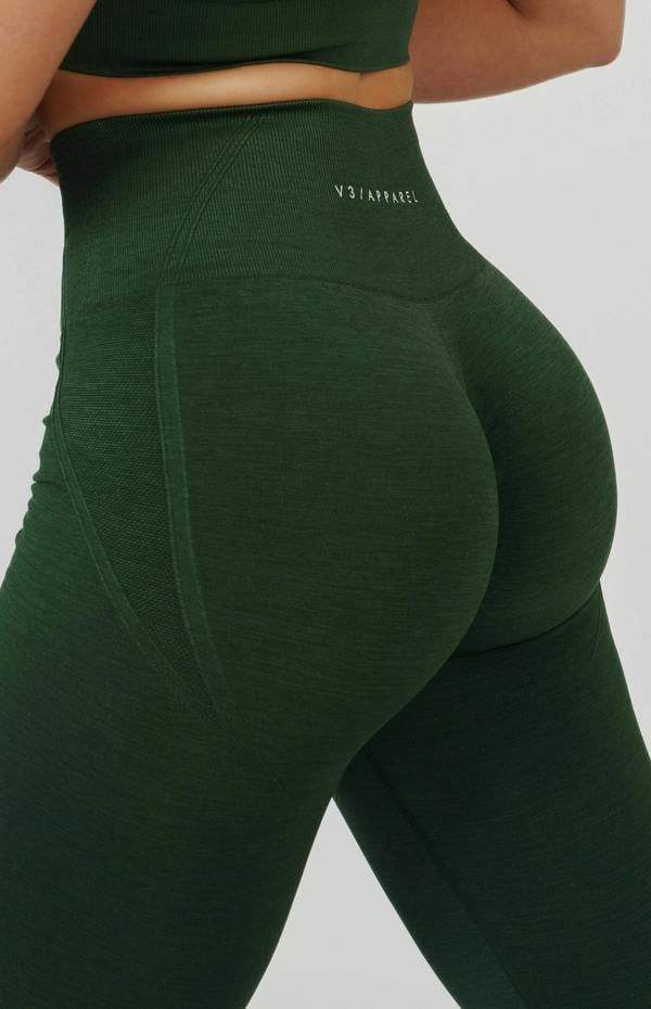 V3 Apparel Tempo Seamless Scrunch Leggings & Multi-Way Sports Bra Set - Hunter Green