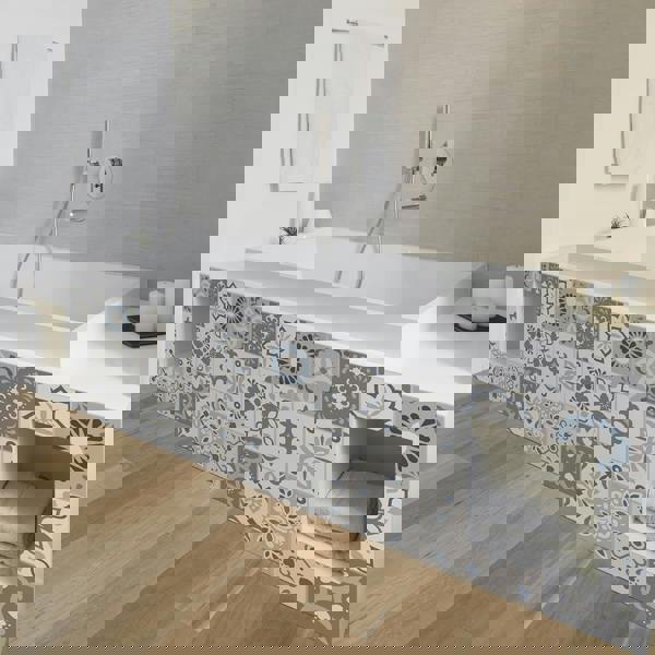 WT1563 - Palace Light Grey Moroccan Wall Tile Sticker Set - 15 cm x 15 cm - 24 pcs