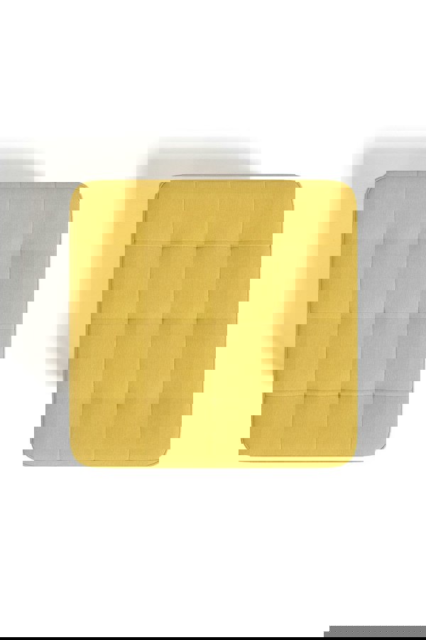 Living and Home Bright Yellow Linen Padded Wooden Leg Square Footstool