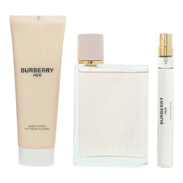 Burberry Her 3 Piece Gift Set: Eau de Parfum 100ml - Body Lotion 75ml - Eau de Parfum 10ml