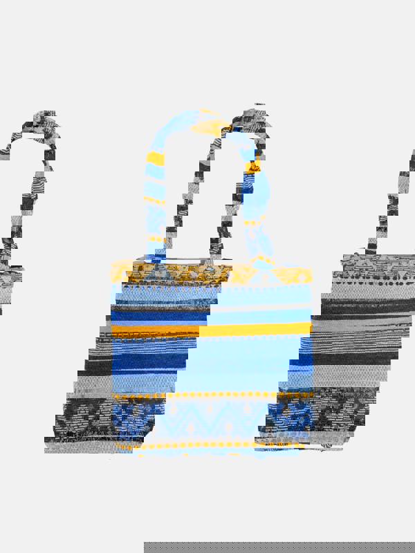 Berber Leather The Nador Small Expandable Fabric Tote in Blue and Yellow