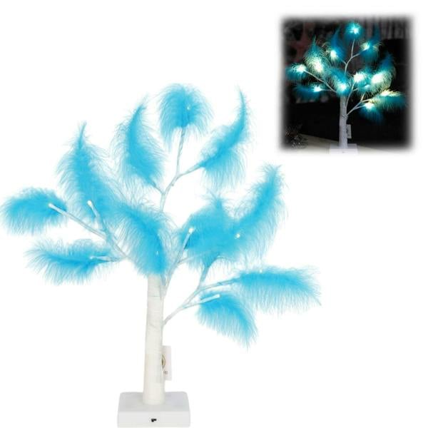 55cm Light Blue Feather Tree Table Lamp with Warm White LEDs, Battery-Operated Decorative Accent image 1