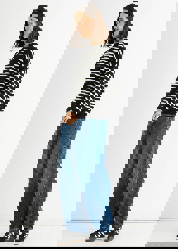 Gini London Black Stripe Chunky Knit Oversized Jumper