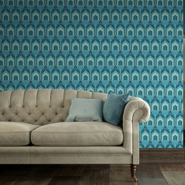 Hoopla Walls Deco Arch  - Teal Blue 10m Wallpaper