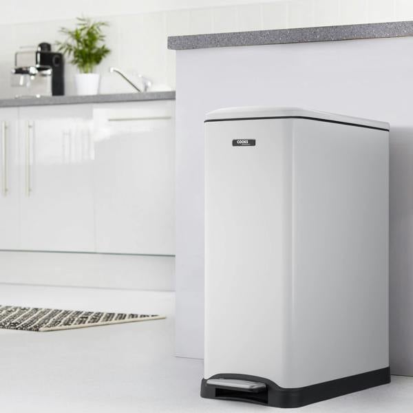 Cooks Professional 50L Dual Recycling Slimline Pedal Bin | White