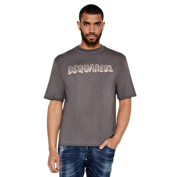 DSquared2 Mens Best Fade Cartoon Logo Loose Fit T-Shirt - Charcoal Grey - 