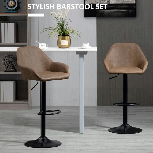 Wyld Haus Fadota Set Of 2 Dark Brown Faux Leather Adjustable Bar Chairs With Armrests