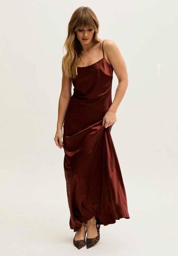 Roxy Spaghetti Strap Maxi Dress In Choclate Brown