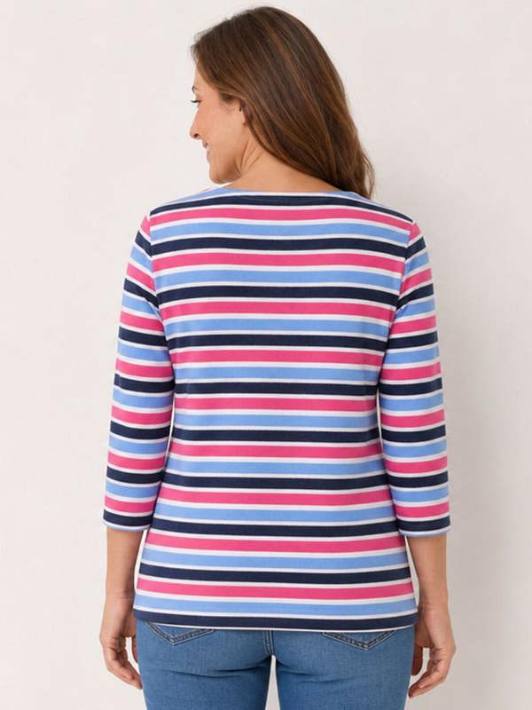 PennyPlain Striped Top - Ivory With Blues