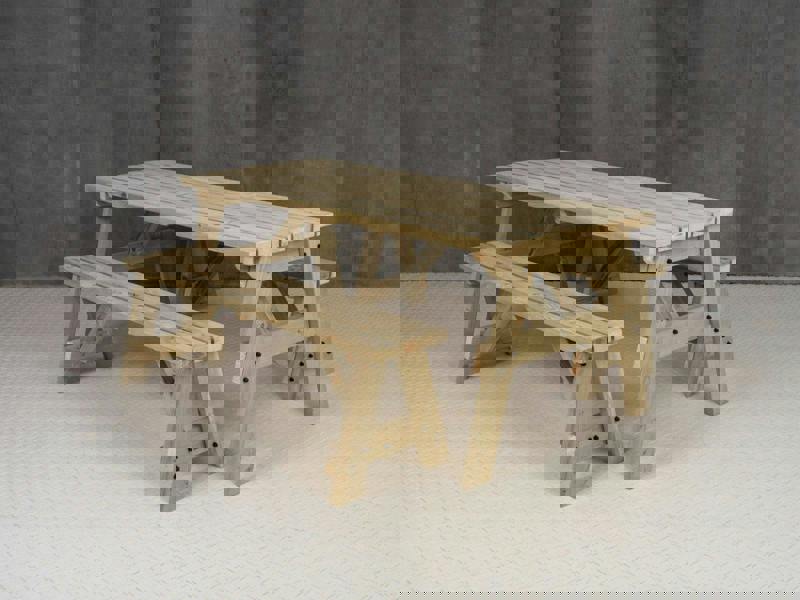 Victoria Space-Saving Picnic Table and Benches Set – Wooden Outdoor Dining Set for Gardens and Patios