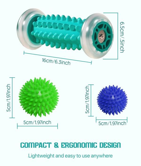 ROMIX Foot Massage Roller and Spiky Massage Ball Set, Deep Tissue Massage Tools for Feet, Hands, Arms and Legs