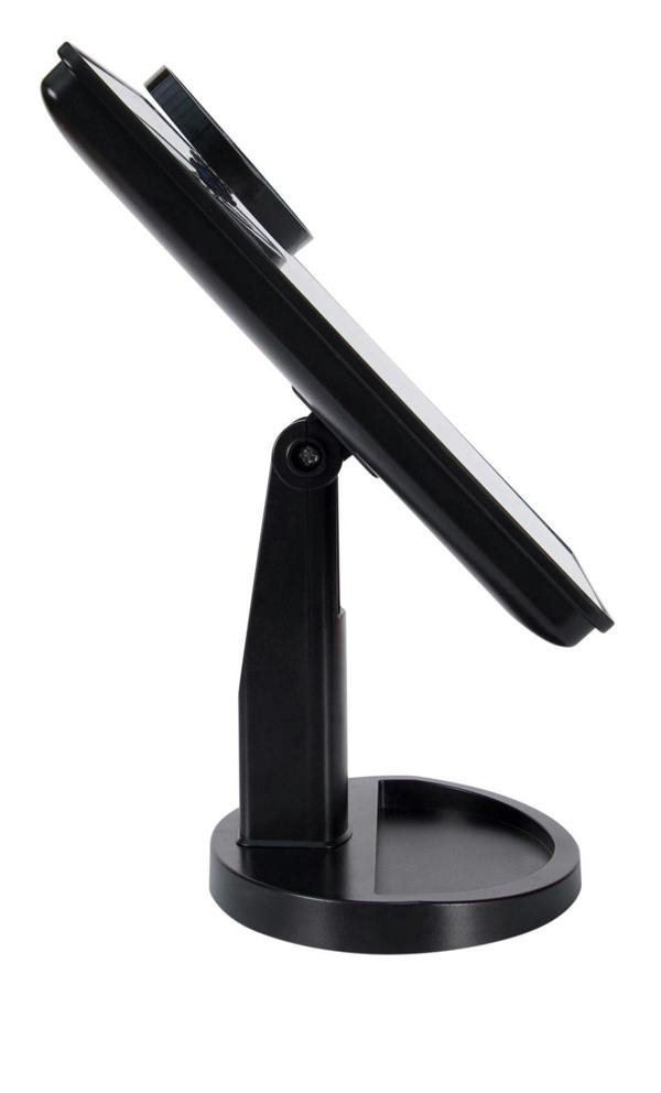 side view of 24 LED touch dimmable make up mirror tiled back at an angle 