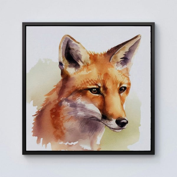 Warren Reed Fox Watercolour Framed Canvas