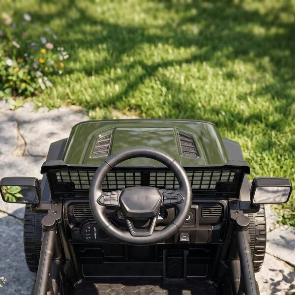 12V Electric Car for Kids with Remote, Dual Motors, Rear Suspension, Soft Start, Music, Lights for 3-8 Years, Dark Green