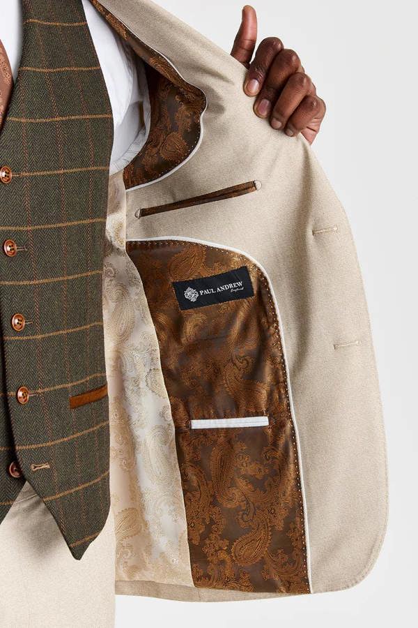 Paul Andrew Belmont Beige Suit with Harris Green Tweed Waistcoat