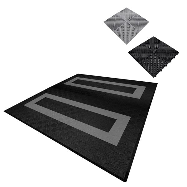 Monstershop Vented Garage Floor Tiles With Edges – 165 Black & 60 Grey