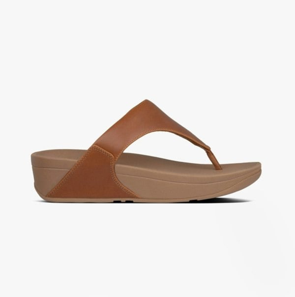 FitFlop LULU Womens Leather Toe Post Sandals Light Tan