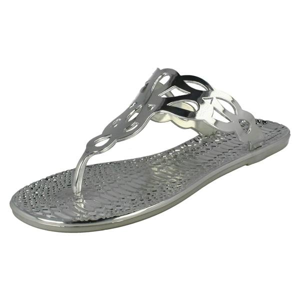 Spot On Ladies Spot On Flat Toepost Crocodile Pattern Sandal