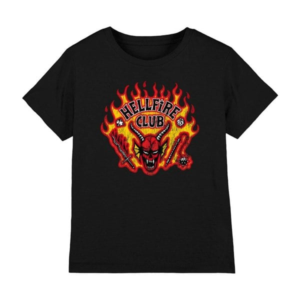 Stranger Things Kids Hellfire Flames T-Shirt - Black
