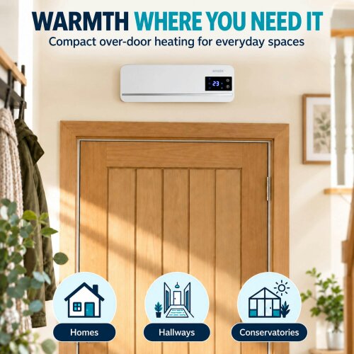 MYLEK Overdoor Fan Heater - 2kW - Air Curtain with Thermostat & Timer