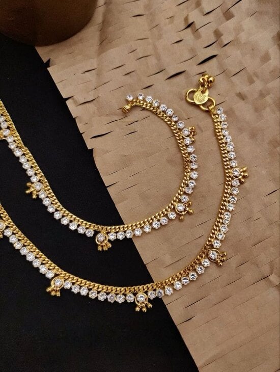 The Colourful Aura Gold Plated Crystal Braided Dangle Charm Anklet