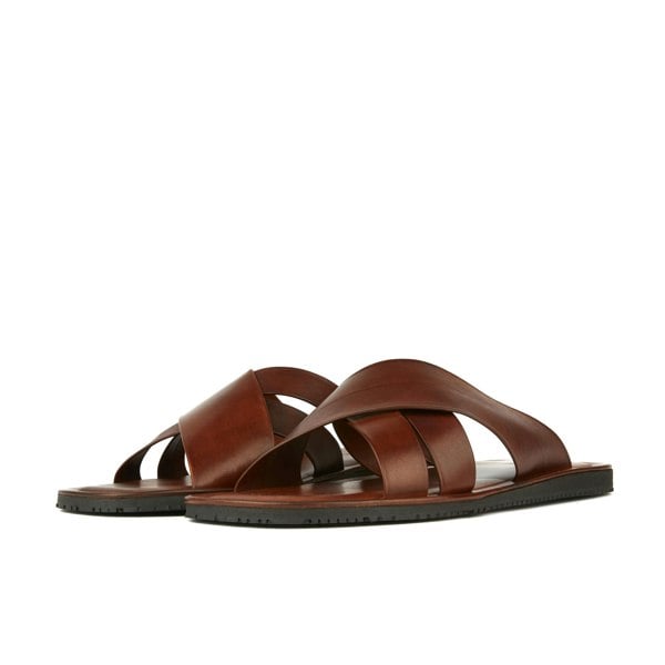 Embassy London Rio - Brown - Men's crossover straps fully leather lined slide sandal