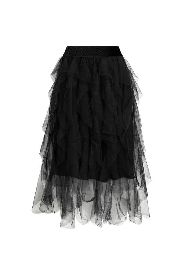 James Lakeland Black Tulle Ruffle Midi Skirt