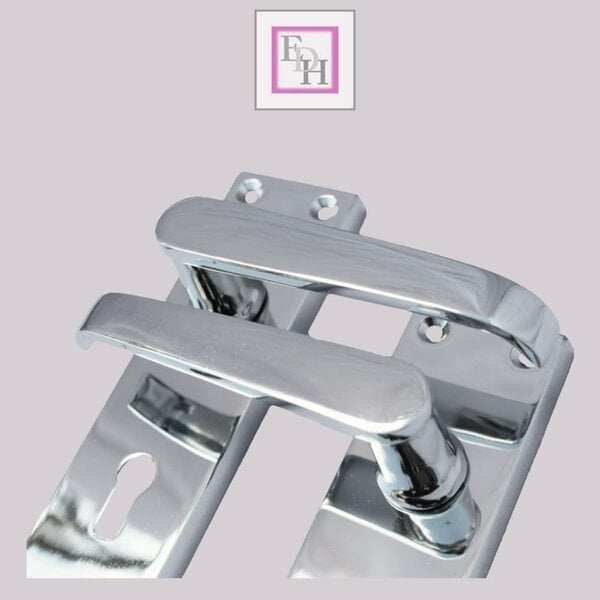 EDH Door Hardware Victorian Straight Chrome Door Handles – Interior Lever Handles on Backplate