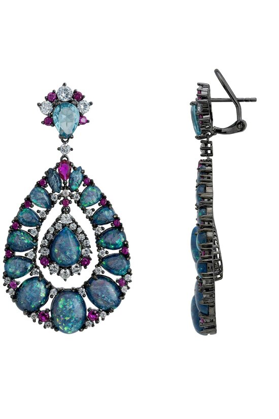 Latelita Paloma Green Opal Drop Earrings Oxidised