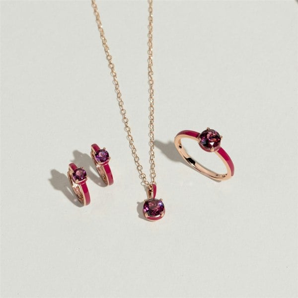 Gemondo Siberian Waltz Pink Enamel & Round Rhodolite Ring In Rose Gold Vermeil
