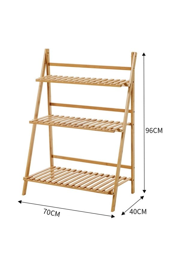 Living and Home 3-Tier Foldable Wooden Ladder Shelf Natural