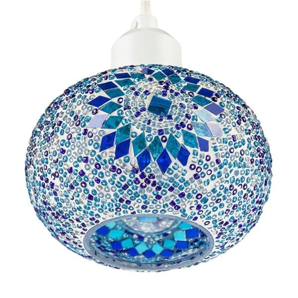 Light and Dark Blue Mosaic Glass Artisanal Pendant Ceiling Light Shade Image 5
