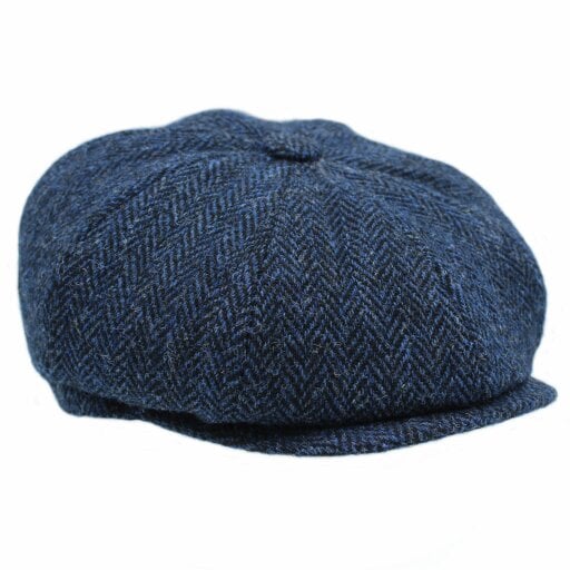 Heather Hats & Accessories Genuine Harris Tweed 8-Panel Flat Cap, Satin Lining, Outdoor Wear, Midnight Navy