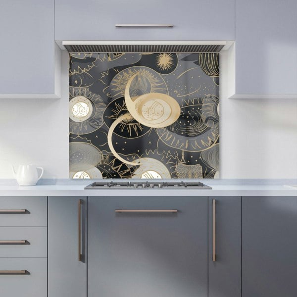 Warren Reed - Designer Abstract Silver Gold Sun and Moon Kitchen Splashback