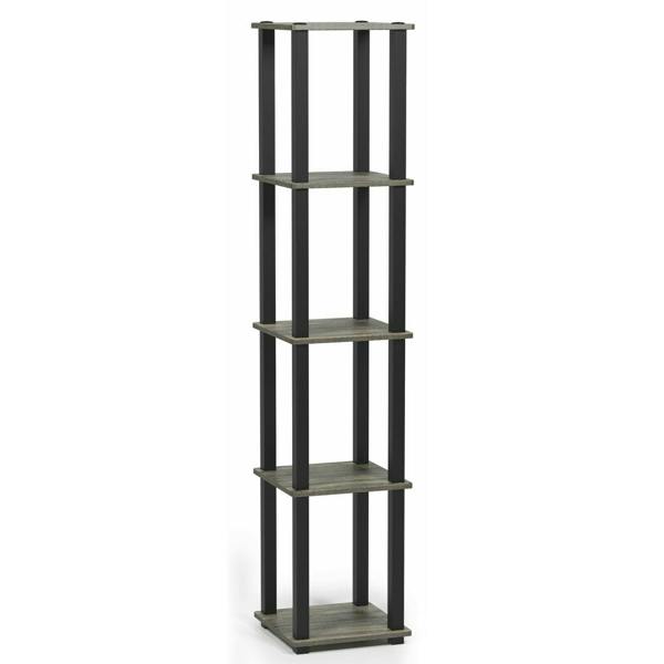 WALPLUS Turn-S-Tube 5-Tier Corner Square Rack Display Shelf with Square Tube, French Oak Grey/Black perfect for organized storage and display
