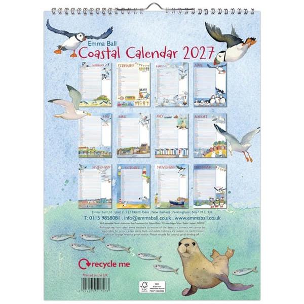 Emma Ball, Coastal A3 Calendar 2027, Wall Calendars, Month To View, Art, Gift