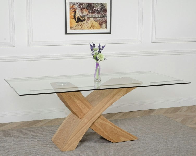 That's Furniture Valencia X Shape Glass Dining Table - 200cm Oak