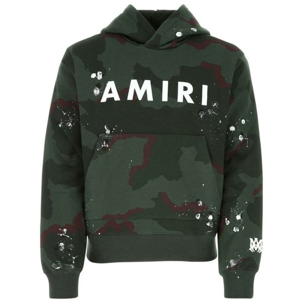 Amiri Logo Camo Green Hoodie S